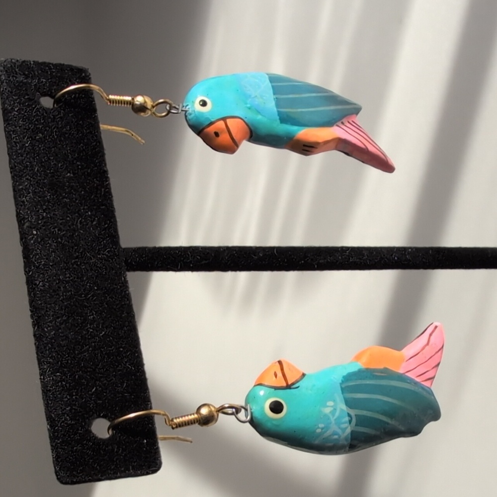 Colorful Hand Painted Parrot Bird Earrings